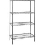 The MH-USA 72 x 18 x 74 - 4 Shelf Wire Shelving Unit offers four adjustable steel wire tiers, providing ample storage with a sturdy metallic frame ideal for kitchens or garages.