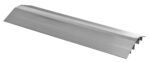 A shiny, silver, angled piece of grooved metal resembles the Vestil Extruded Alum Hose/Cable Crossover 60 with parallel lines and a triangular side profile.