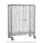The Metro SEC56ECQ qwikSLOT Mobile Security Shelving Unit, Chrome, measures 27.25 x 65 x 67.9375, features a rectangular design with a locking latch door and may have dimension variations, all set against a white backdrop.
