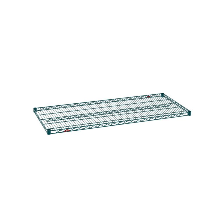 Standing out against a plain white background, the Metro Super Erecta 2454NK3 Industrial Wire Shelf in Metroseal Green Epoxy features a grid pattern on its 24 x 54 rectangular structure.