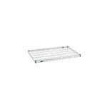 A metal wire shelf with a rectangular grid pattern, designed for storage or organization. The shelf is silver, featuring a minimalist, industrial style with reinforced corners. It is positioned on a plain white background.