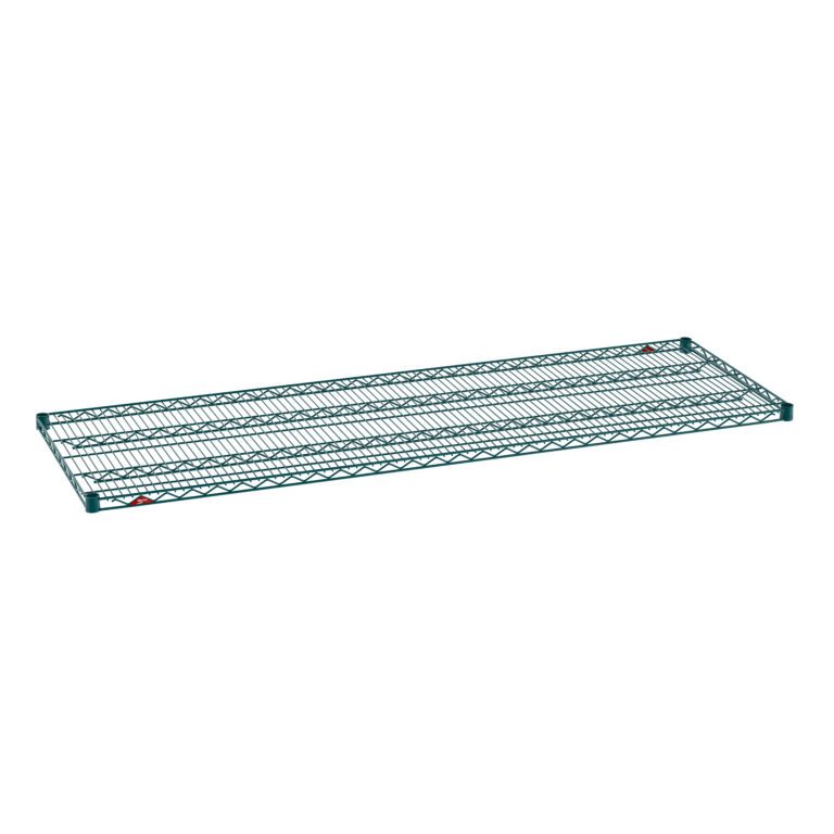 The Metro Super Erecta 2472NK3 Industrial Wire Shelf in a 24 x 72 design features a Metroseal Green Epoxy finish, offering durable storage with an open layout.