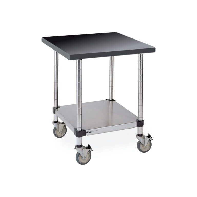 e7oc8iz2zl853qcov2alyayp5kffvk12.jpg The Metro LTSM60PB Worktable boasts a black phenolic top and solid HD shelf, chrome legs, and caster wheels. Measuring 30 x 59.75 x 35.875, its perfect for versatile storage and mobility in any workspace.