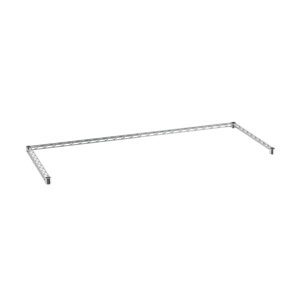 The Metro SF56N3C Super Erecta Three-Sided Double Snake Frame, measuring 24 x 60, features a chrome finish and diagonal crossbars with two small legs on each side, offering an industrial, minimalistic design.