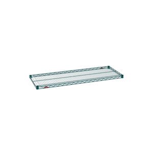 The Metro Super Erecta 1848NK3 Industrial Wire Shelf in Metroseal Green Epoxy, featuring an 18 x 48 grid-patterned rectangular design and a small red logo on the front edge, is showcased against a plain white background.