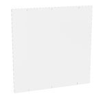The Metro SH4548PVC 3mm Thick Clear Polymer Panel, 45 x 48, boasts a modern, transparent look with rounded corners and four metal brackets, showcased at an angle on a white background.