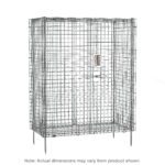 The chrome Metro SEC56CPL Super Erecta Stationary Security Shelving Unit includes a metal wire storage cage with electronic PIN lock, measures 27.25 x 62.5 x 66.8125, is elevated on four legs, and comes with the note: Actual dimensions may vary from product shown.