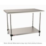 The Metro LTS30IS Worktable with Stainless Island Top and Solid HD Shelf measures 30 x 29.75 x 35.375, featuring a durable stainless steel design. Note: Actual dimensions may vary from product shown.