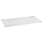 The Metro Super Erecta 3672NC Industrial Wire Shelf, Chrome, 36 x 72, has a rectangular grid structure with reinforced edges and support rods for stability, perfect for modular shelving units.