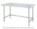 The Metro WT305US HD Super Stainless Steel Stationary Worktable, 30 x 48, features a flat white surface and four metallic legs connected by a bottom 3-sided frame with note: Actual dimensions may vary from product shown.
