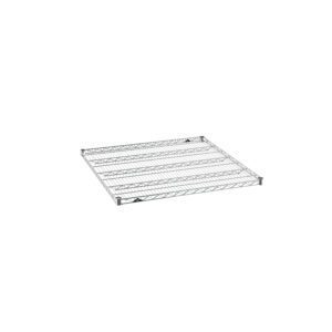 The Metro Super Erecta 3636NC Industrial Wire Shelf is a 36 x 36 square metal shelf with a grid pattern and reflective chrome finish, perfect for storage or organization, shown on a white background.