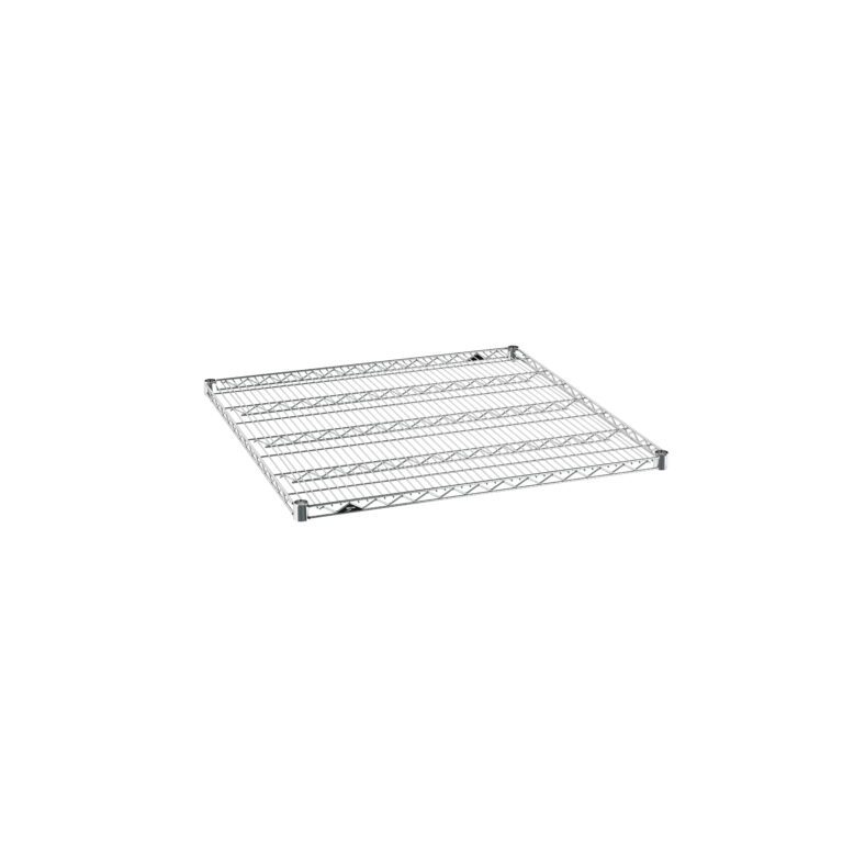 kgjsovcg9cnkpcdlcs8z9qdfh2sn1h7u.jpg The Metro Super Erecta 3636NC Industrial Wire Shelf is a 36 x 36 square metal shelf with a grid pattern and reflective chrome finish, perfect for storage or organization, shown on a white background.