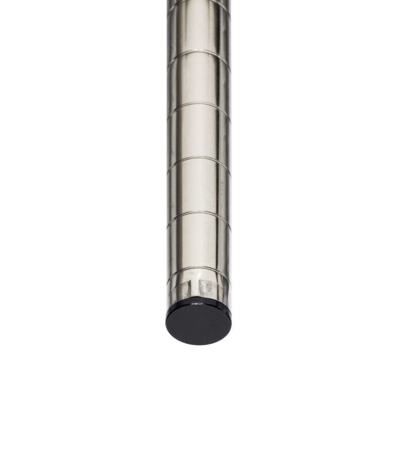 kgrphcrwjedrjxq8lgfez8e6qpc01bfp.jpg A shiny stack of cylindrical magnets, gleaming in their stainless steel finish, stands erect like the Metro 63UPS-SW Super Erecta Swaged Posts for Cart Wash and Autoclave Applications, Stainless Steel, 63 H. The vertical arrangement features a black cap on the bottom magnet against a crisp white background.