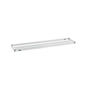 The Metro Super Erecta 1460NC Industrial Wire Shelf, a long, rectangular 14 x 60 unit with a chrome finish, features a grid pattern and four corner brackets, set against a white background.