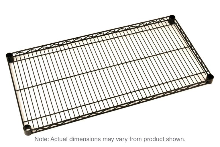 l1wyqcerytrmjuef7x1n7hs5x221355s.jpg The rectangular wire cooling rack with black metal bars and rubber feet resembles the Metro Super Erecta 1836NBL Industrial Wire Shelf, Black, 18 x 36. Note: Actual dimensions may vary from product shown.