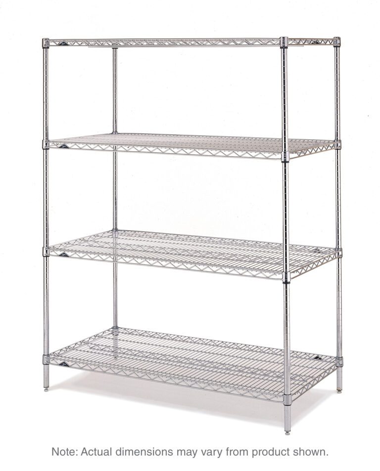 The Metro N537C Super Erecta 4-Shelf Industrial Wire Shelving Unit, Chrome, 24 x 36 x 74, features four metal-supported tiers for efficient organization. Note: Actual dimensions may vary.
