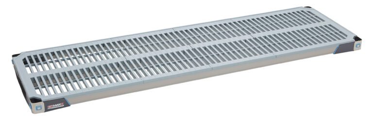 mu3lwgxb7e07g2bu4zdmp7w8u7wo4bx8.jpg The MetroMax i MX1860G Industrial Shelf is a sturdy, gray 18 x 60 platform with black and blue corners, blending style and practicality against a white backdrop.