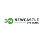 The image is a logo for Newcastle Systems. It features a green circle with the letter N inside, followed by the company name in dark gray text. Lines extending from the circle suggest motion or speed.