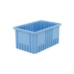 The sleek Metro TB92080BAS Static Dissipative Polypropylene Tote is a large blue rectangular design with ridged sides and metal rivets, measuring 16.5 x 10.875 x 8. It stands empty against a plain white background, showcasing its functional appeal.