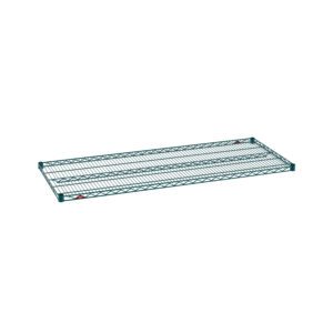 The Metro Super Erecta 2460NK3 industrial wire shelf, measuring 24 x 60, features a Metroseal green epoxy finish and red-capped corners, isolated on a white background.