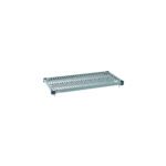 A white rectangular medical stretcher with metal slats and blue corner supports resembles the MetroMax Q MQ1836G Plastic Industrial Shelf, 18 x 36, viewed slightly angled from the top, set against a plain white background.