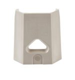 A white, triangular plastic corner protector with the embossed text Metro Max on its surface. It features an angular cutout in the center and a small circular hole at the base.