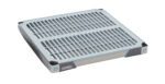 A 24 x 24, square industrial filter features a grid-like design and gray exterior with black and blue corner details, evoking the MetroMax i MX2424G Plastic Industrial Shelfs robust, machinery-ready grid mat construction.