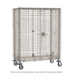 The Metro MQSEC56DE MetroMax Mobile Security Shelving Unit is a large, rectangular metal mesh cage on four wheels, measuring 27.8125 x 64.75 x 67.8125. It features a secure door latch for easy storage or transport, though sizes may vary slightly from those shown.
