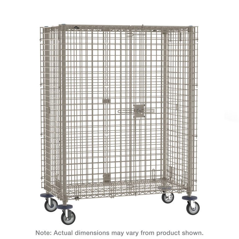 ukao7v9uixobwyoz5747kizjnacz3bfo.jpg The Metro MQSEC56DE MetroMax Mobile Security Shelving Unit is a large, rectangular metal mesh cage on four wheels, measuring 27.8125 x 64.75 x 67.8125. It features a secure door latch for easy storage or transport, though sizes may vary slightly from those shown.