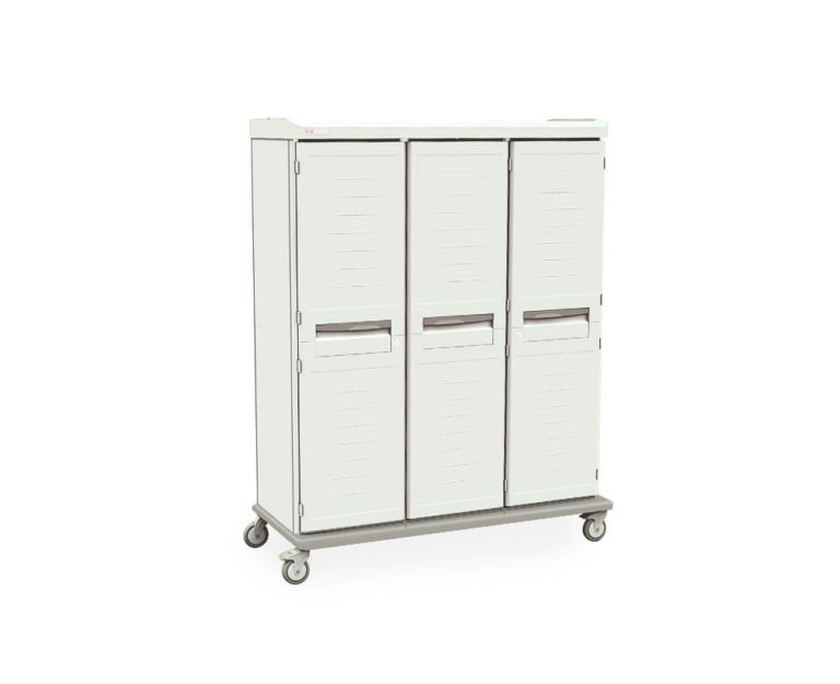uve2q312o439b250hah9n2forxepxguw.jpg The Metro SXRTGS3 Starsys Mobile Supply Cabinet is a sleek white unit with four vertical handle-equipped compartments on wheels, showcasing a minimalist design perfect for modern spaces.
