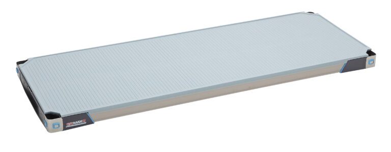 A detailed look at a rectangular, textured ramp echoing the MetroMax i MX1848F shelf. Featuring an 18 x 48 sleek design in light blue-gray with black corner accents, perfect for recovery or off-road use.