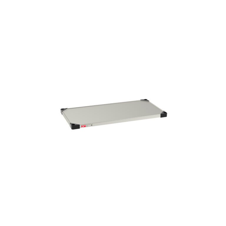 A flat, rectangular warming tray with a Standard Stainless Steel-like metallic surface and black corner accents features a control panel with a red power switch and temperature settings, similar in precision to the Metro 1836FS Super Erecta Solid Shelf.
