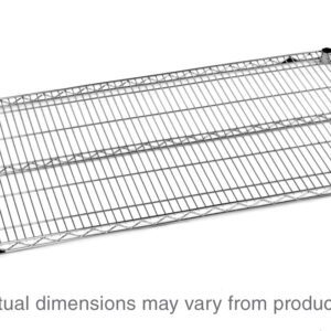 A Metro Super Erecta 1836NS Industrial Wire Shelf, polished stainless steel, 18 x 36, is displayed on a white background with a gray note: Note: Actual dimensions may vary.