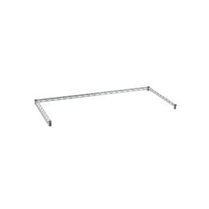 The Metro SF55N3C Super Erecta Three-Sided Double Snake Frame is a sleek, chrome frame with horizontal and vertical beams, featuring two legs and an open top, resembling a 24 x 48 shelving unit.