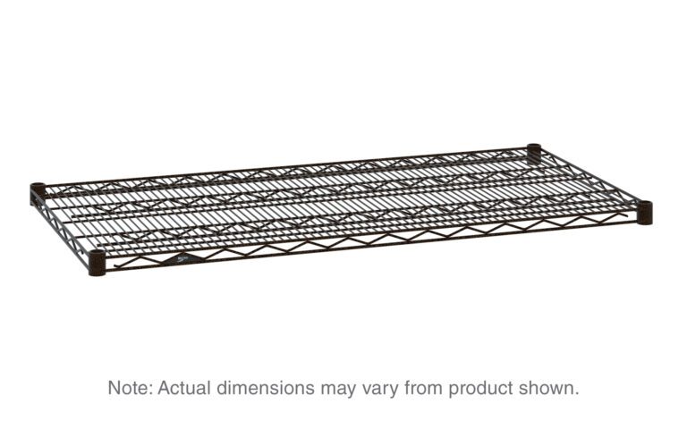 xponmdzt828i0ixf7jjqsay9281swidq.jpg The Metro Super Erecta 1836N-DCH Industrial Wire Shelf in Copper Hammertone, measuring 18 x 36, is shown flat against a white background. Note: Actual dimensions may vary from product shown.