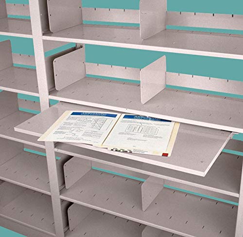 Aurora-Quik-Lok-Shelving-Reference-Shelf-Legal-Size-B07ND4SSW6.jpg The Aurora Quik-Lok Shelving Reference Shelf, Legal Size, features a metal design with adjustable dividers. Its teal-colored central shelf comfortably holds legal-size documents and two sheets of paper with charts and text.