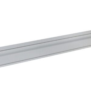 A long, metallic rail or bracket with a flat surface and two vertical ridges on each side, designed for mounting or support. It has a silvery finish and side notches for attachment purposes.