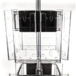 The Vulcan STAR 12 CLEAR 11 POCK with 3 rotators features multiple compartments and mounting slots on a metal pole, making it ideal for organizing and displaying items in retail or office settings, offering clear customization options.