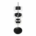 The Vulcan CIRC 24 CLEAR 4 POCK 3 ROTATORS is a black and silver rotating display stand with three tiers of clear brochure holders. Each tier can accommodate multiple pamphlets or flyers, supported by a round base for stability, with 3 rotators ensuring smooth access to all displayed materials.