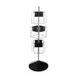 The Vulcan CIRC 12 CLEAR includes three transparent, rectangular shelves with 11 adjustable pockets set vertically around a central pole. It has a round, black base and features three rotators for flexible organization of documents or items.
