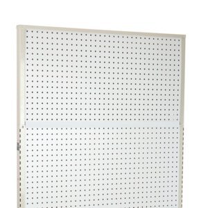 The Vulcan SP Extender 18 x 36 Almond pegboard boasts a perforated metal design with evenly spaced holes, elegantly framed in light hues, offering a stylish solution for any organizational challenge.