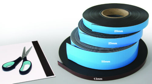 MSSA_01.jpg Four rolls of black adhesive tape in assorted widths labeled 13mm, 20mm, 25mm, and 50mm. A pair of scissors and a small piece of tape are placed on a white surface beside the rolls.