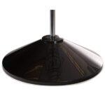 Close-up of a Vulcan CIRC 12 3/4 POCK 3 ROTATORS black, conical lampshade with a chrome pole centered. Its shiny surface reflects light, creating angular highlights. The sleek, modern design stands out against a plain white background.