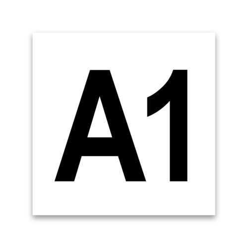 The image shows a white square with the characters A1 in bold, black text centered within it.