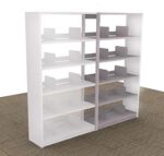The Aurora Quik-Lok Shelving Add-On Unit features five spacious openings and gray vertical dividers, with eight adjustable shelves sized for 12 letter items. Its sleek white design complements any neutrally patterned carpeted floor, inviting creative organization.
