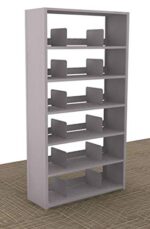 The Aurora Quik-Lok Shelving Starter Unit, at 76 tall, features six openings with adjustable shelves and dividers. This gray metal unit is designed for carpeted floors, offering ample storage space.