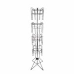 Introducing the Vulcan WIRE 16 3/4 POCK 4 ROTATORS display! This elegant black rack with a stable tripod base features multiple wire pockets, making it ideal for showcasing your materials in any organized setup with its sleek vertical design.