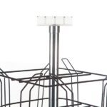 The Vulcan WIRE 12 3/4 POCK 3 ROTATORS display rack has wire shelves and a clear sign holder on top, mounted on a vertical pole with three rotators, ideal for efficient in-store item showcasing.