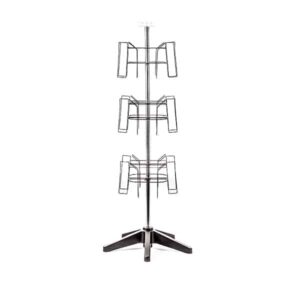 The Vulcan STAR 12 2 POCK 3 ROTATORS is a metal display rack with three tiers, featuring multiple wire compartments and a sturdy four-legged base. It includes 2 pockets and three rotators, displayed empty against a white background.