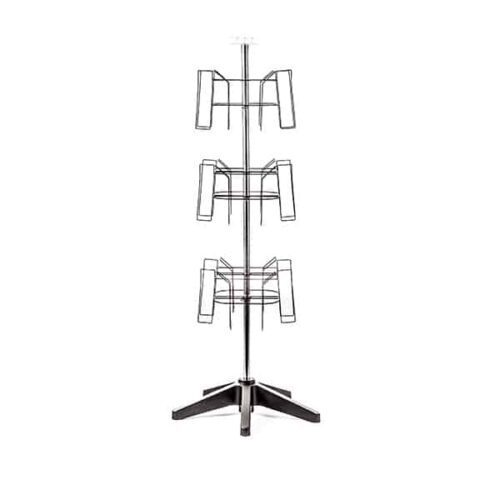 The Vulcan STAR 12 2 POCK 3 ROTATORS is a metal display rack with three tiers, featuring multiple wire compartments and a sturdy four-legged base. It includes 2 pockets and three rotators, displayed empty against a white background.